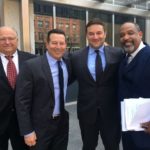 Attorney George Leontire, attorney Jose Baez, David Demos and attorney Ronald Sullivan outside court.